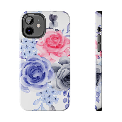 Romantic Watercolor Floral iPhone Case – Pink, Blue & Gray Roses - BOGO Cases