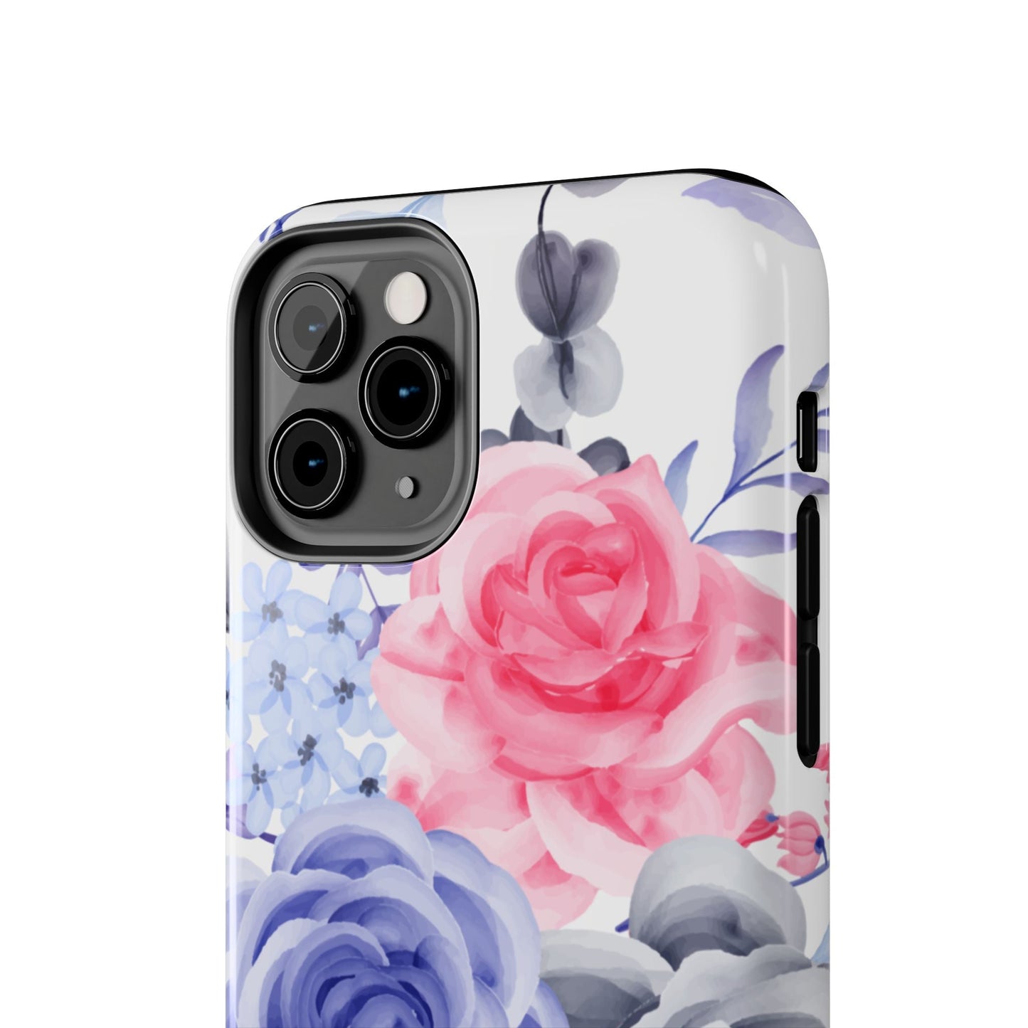 Romantic Watercolor Floral iPhone Case – Pink, Blue & Gray Roses - BOGO Cases