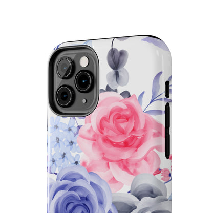 Romantic Watercolor Floral iPhone Case – Pink, Blue & Gray Roses - BOGO Cases