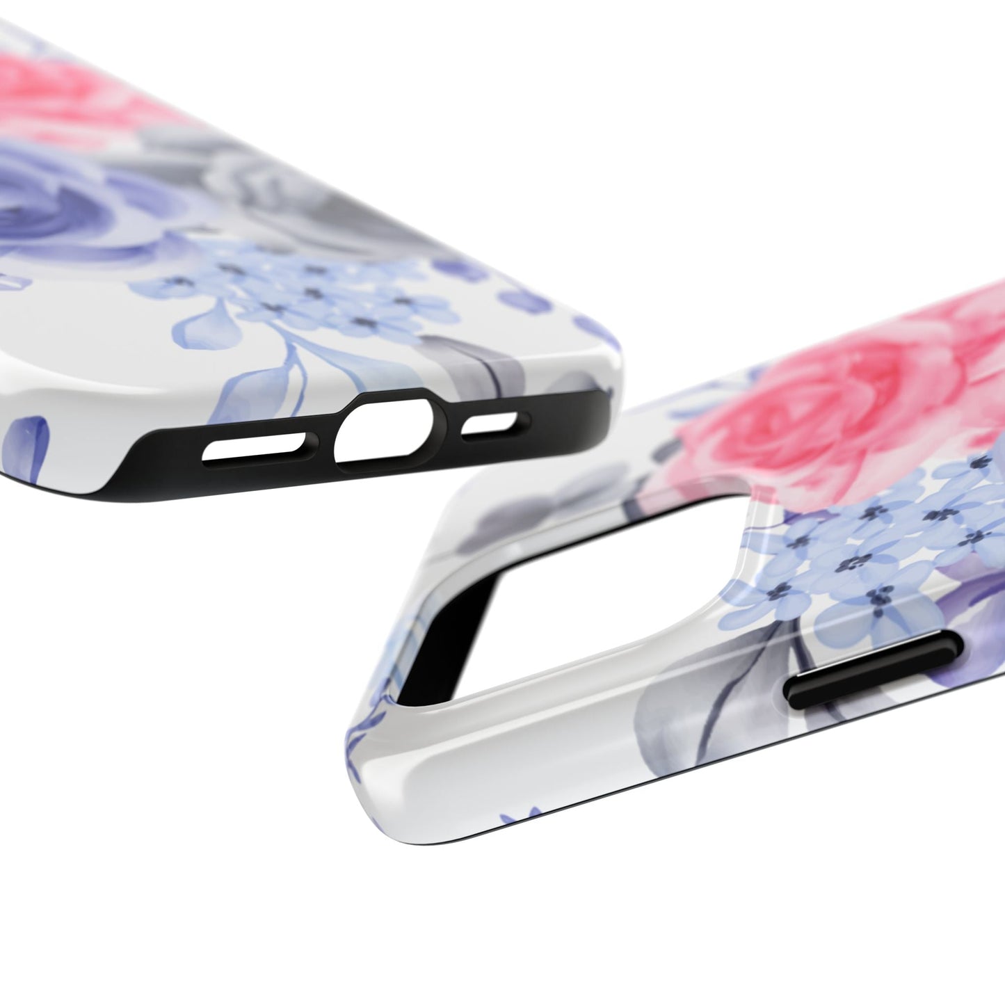 Romantic Watercolor Floral iPhone Case – Pink, Blue & Gray Roses - BOGO Cases