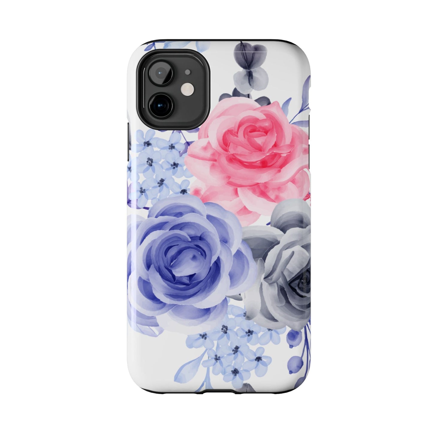 Romantic Watercolor Floral iPhone Case – Pink, Blue & Gray Roses - BOGO Cases