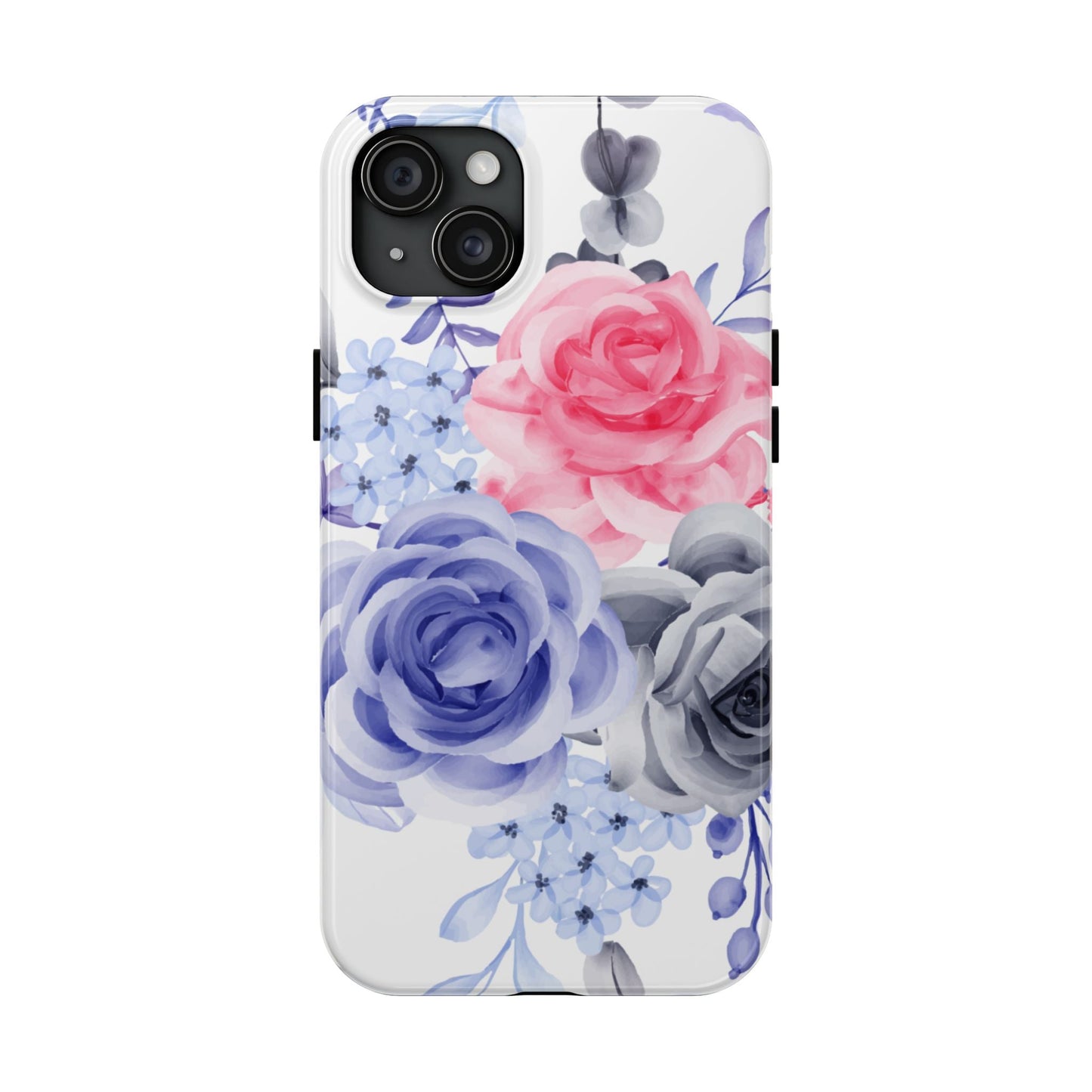 Romantic Watercolor Floral iPhone Case – Pink, Blue & Gray Roses - BOGO Cases