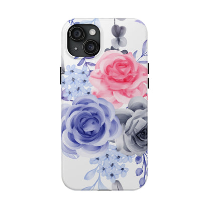 Romantic Watercolor Floral iPhone Case – Pink, Blue & Gray Roses - BOGO Cases