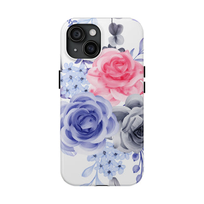 Romantic Watercolor Floral iPhone Case – Pink, Blue & Gray Roses - BOGO Cases