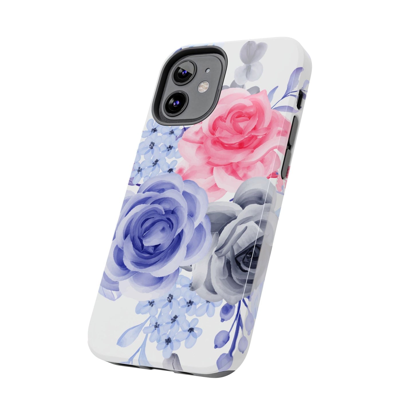 Romantic Watercolor Floral iPhone Case – Pink, Blue & Gray Roses - BOGO Cases