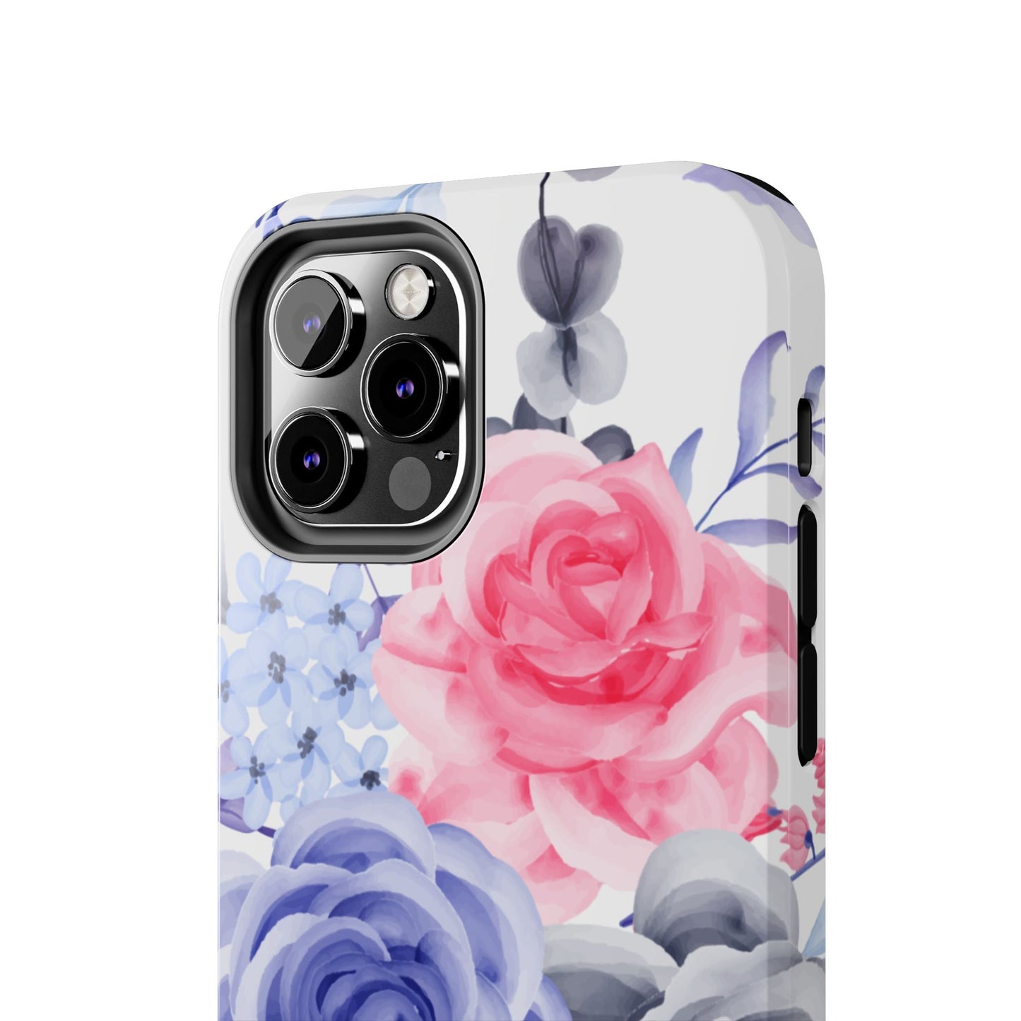 Romantic Watercolor Floral iPhone Case – Pink, Blue & Gray Roses - BOGO Cases