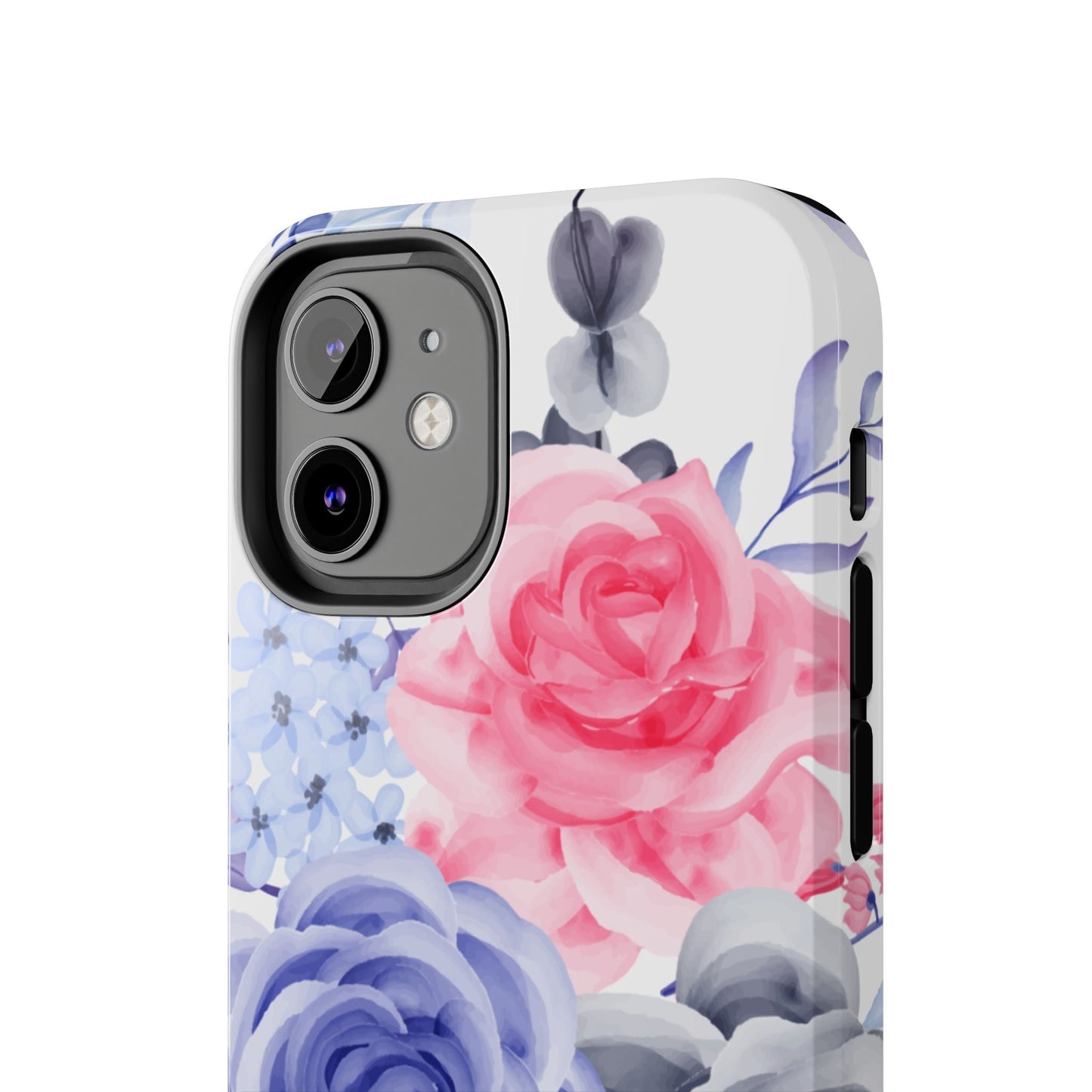 Romantic Watercolor Floral iPhone Case – Pink, Blue & Gray Roses - BOGO Cases