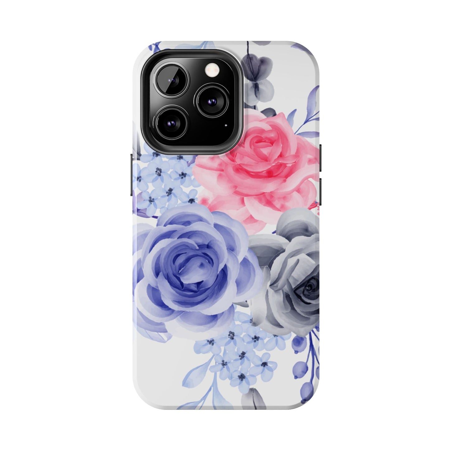 Romantic Watercolor Floral iPhone Case – Pink, Blue & Gray Roses - BOGO Cases