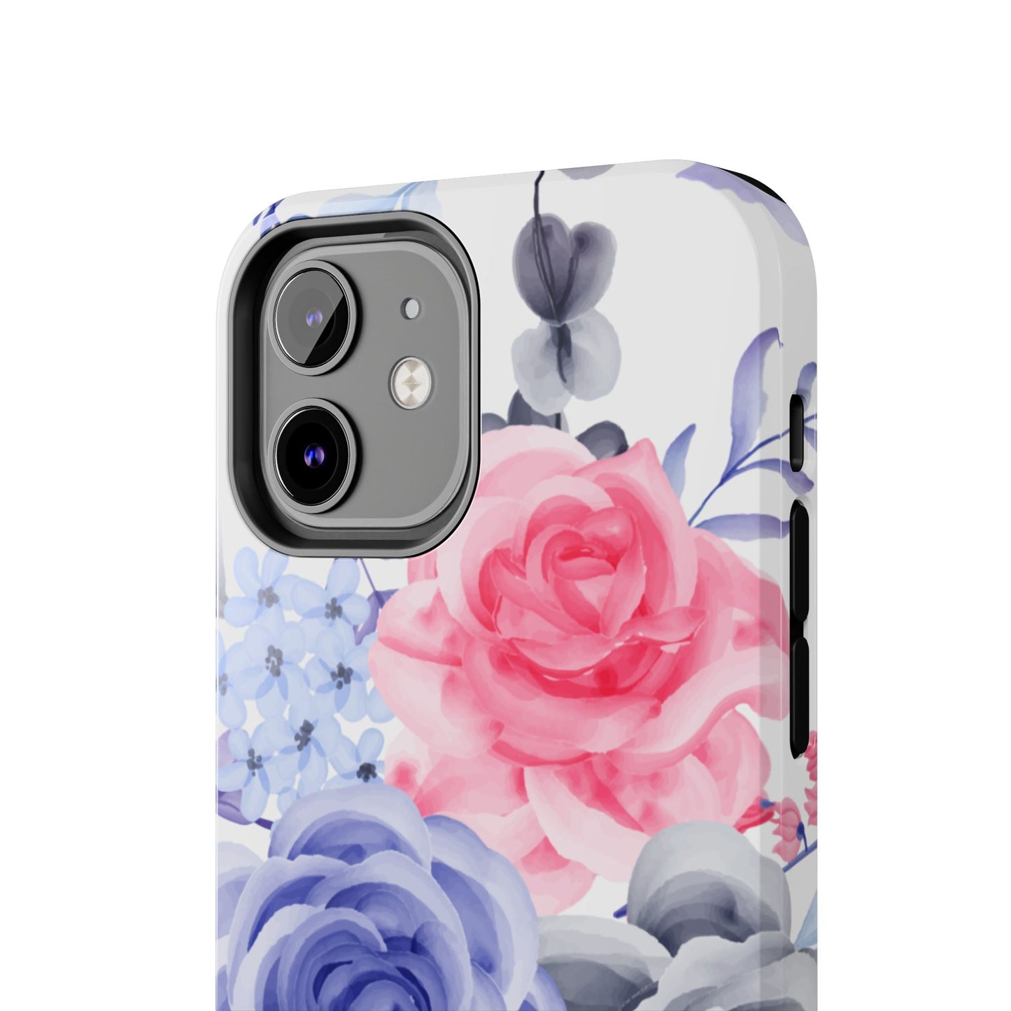 Romantic Watercolor Floral iPhone Case – Pink, Blue & Gray Roses - BOGO Cases