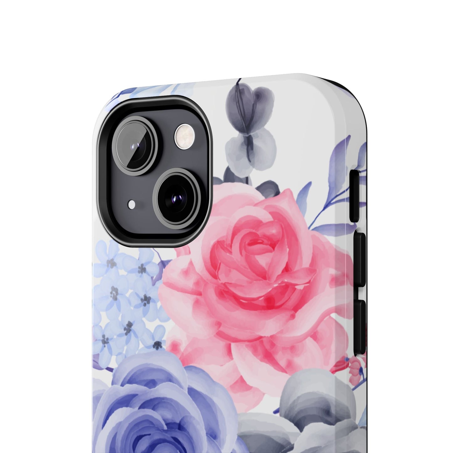Romantic Watercolor Floral iPhone Case – Pink, Blue & Gray Roses - BOGO Cases