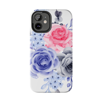 Romantic Watercolor Floral iPhone Case – Pink, Blue & Gray Roses - BOGO Cases