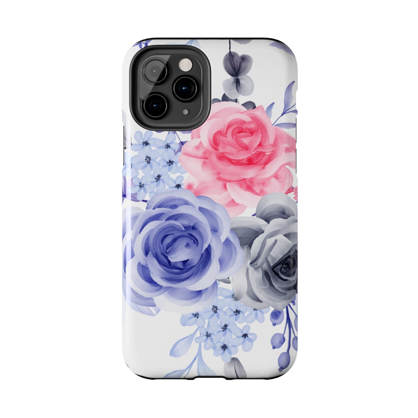 Romantic Watercolor Floral iPhone Case – Pink, Blue & Gray Roses - BOGO Cases