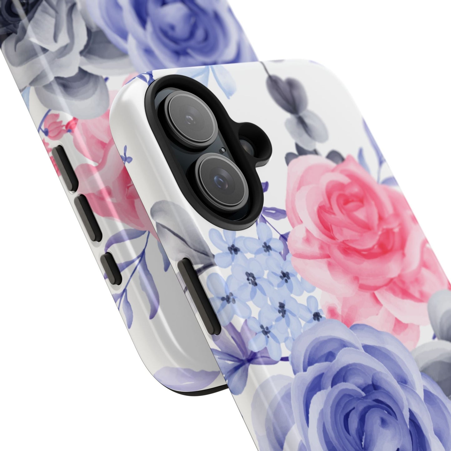 Romantic Watercolor Floral iPhone Case – Pink, Blue & Gray Roses - BOGO Cases