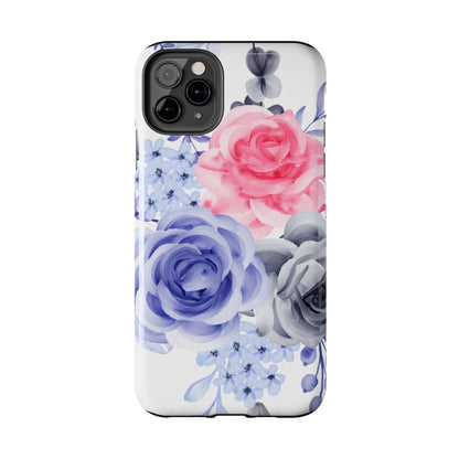 Romantic Watercolor Floral iPhone Case – Pink, Blue & Gray Roses - BOGO Cases