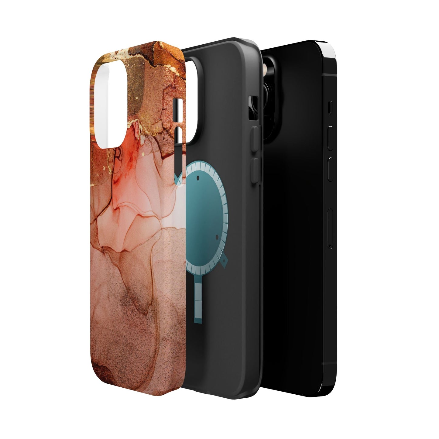 Ruby Red Marble MagSafe Case - Bold Red with Gold Veining for iPhone MagSafe Models - BOGO Cases