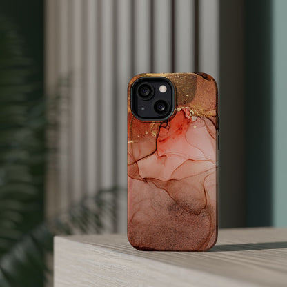 Ruby Red Marble MagSafe Case - Bold Red with Gold Veining for iPhone MagSafe Models - BOGO Cases