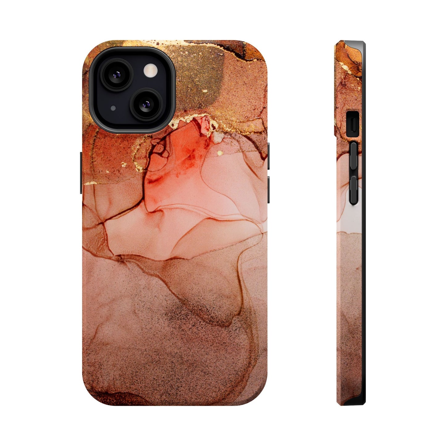 Ruby Red Marble MagSafe Case - Bold Red with Gold Veining for iPhone MagSafe Models - BOGO Cases