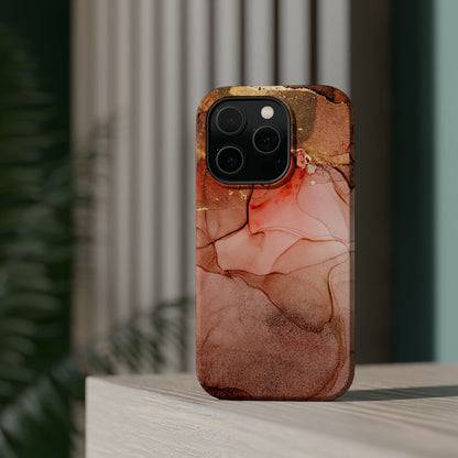 Ruby Red Marble MagSafe Case - Bold Red with Gold Veining for iPhone MagSafe Models - BOGO Cases