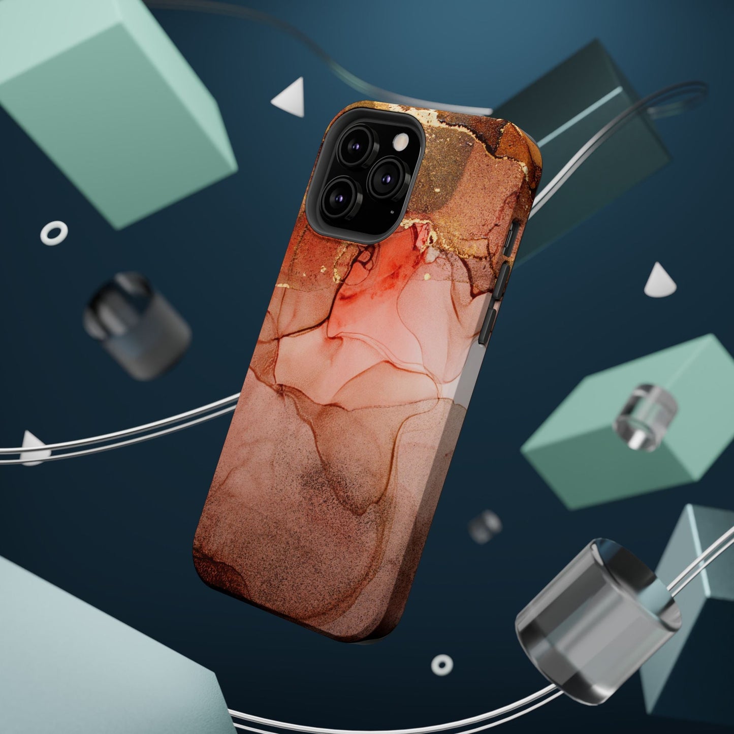 Ruby Red Marble MagSafe Case - Bold Red with Gold Veining for iPhone MagSafe Models - BOGO Cases