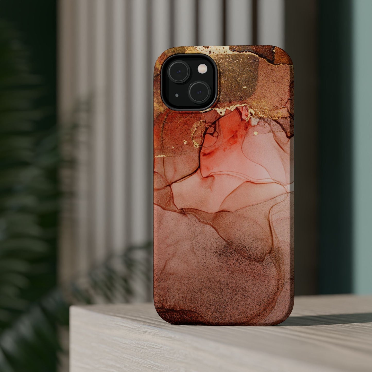 Ruby Red Marble MagSafe Case - Bold Red with Gold Veining for iPhone MagSafe Models - BOGO Cases