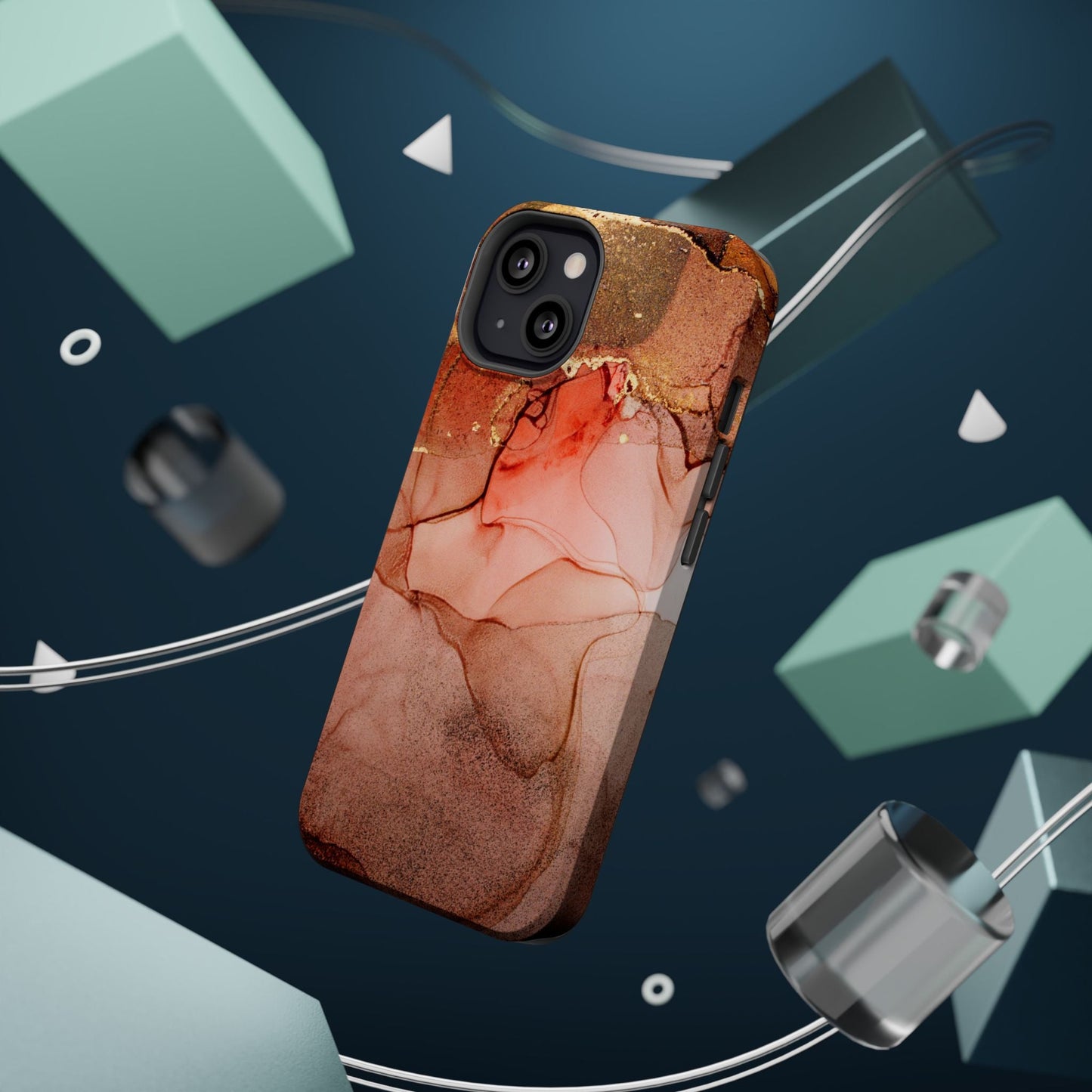 Ruby Red Marble MagSafe Case - Bold Red with Gold Veining for iPhone MagSafe Models - BOGO Cases