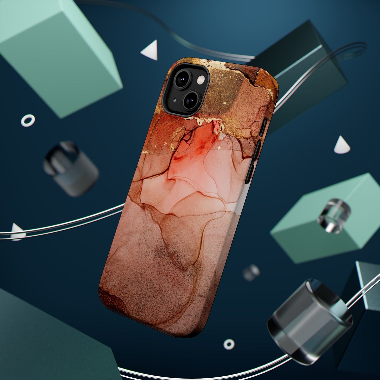 Ruby Red Marble MagSafe Case - Bold Red with Gold Veining for iPhone MagSafe Models - BOGO Cases