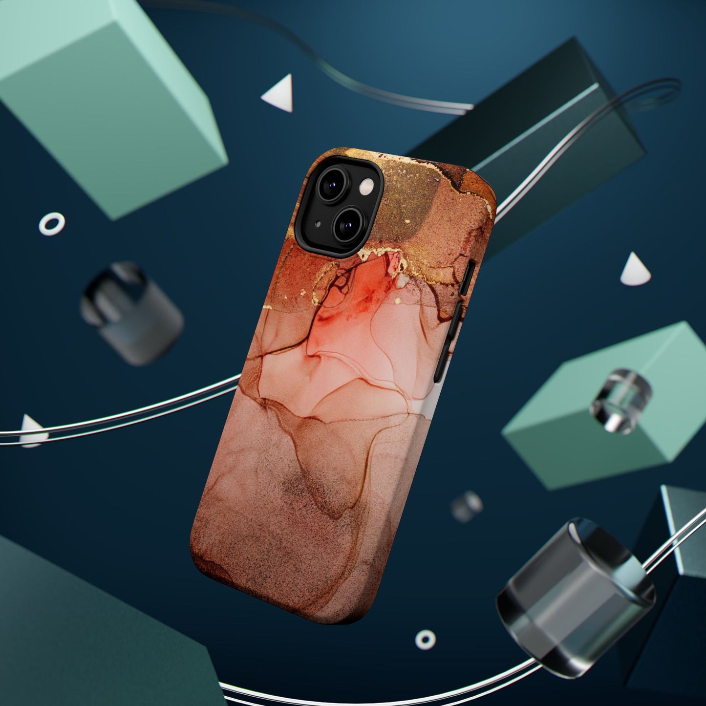 Ruby Red Marble MagSafe Case - Bold Red with Gold Veining for iPhone MagSafe Models - BOGO Cases