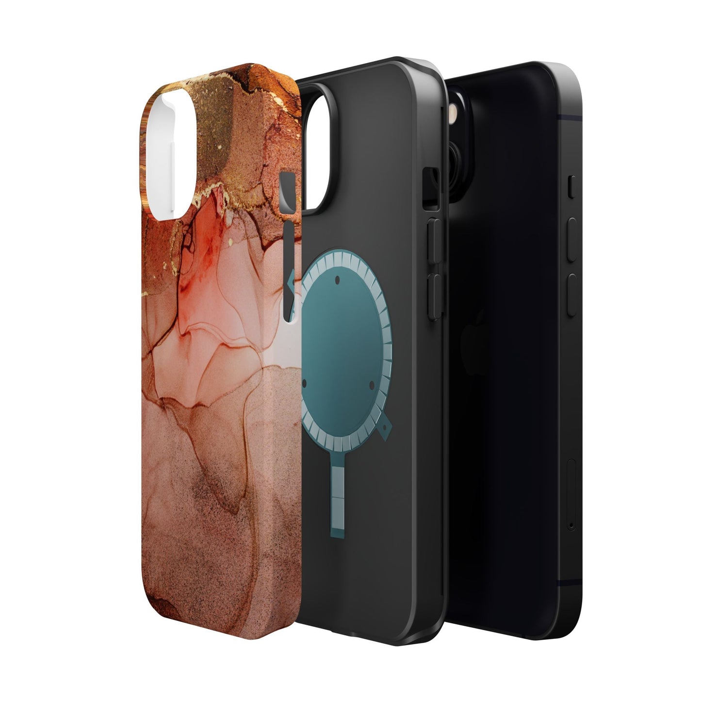 Ruby Red Marble MagSafe Case - Bold Red with Gold Veining for iPhone MagSafe Models - BOGO Cases