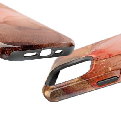 Ruby Red Marble MagSafe Case - Bold Red with Gold Veining for iPhone MagSafe Models - BOGO Cases