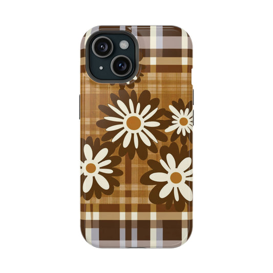 Rustic Bloom Plaid: MagSafe-Enabled Daisy Delight iPhone Case - BOGO Cases