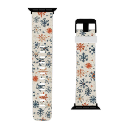  Rustic Orange and Blue Snowflake Pattern Apple Watch Band - BOGO Cases