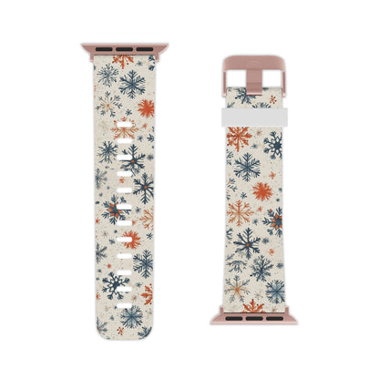  Rustic Orange and Blue Snowflake Pattern Apple Watch Band - BOGO Cases