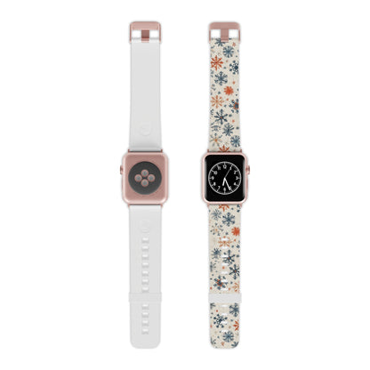  Rustic Orange and Blue Snowflake Pattern Apple Watch Band - BOGO Cases