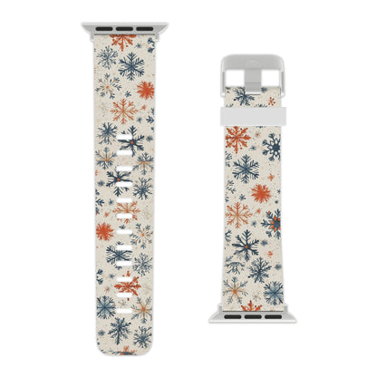  Rustic Orange and Blue Snowflake Pattern Apple Watch Band - BOGO Cases
