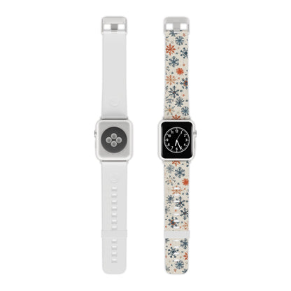  Rustic Orange and Blue Snowflake Pattern Apple Watch Band - BOGO Cases
