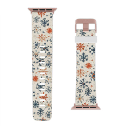  Rustic Orange and Blue Snowflake Pattern Apple Watch Band - BOGO Cases