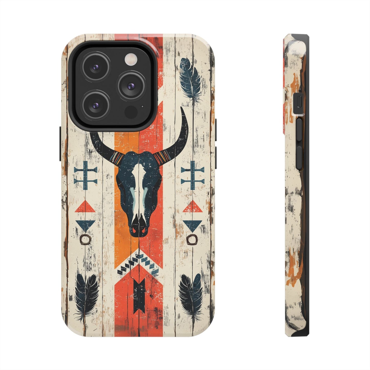 Rustic Western Bull Skull Tough iPhone Case – Distressed Wood Design, Dual - Layer Protection - BOGO Cases