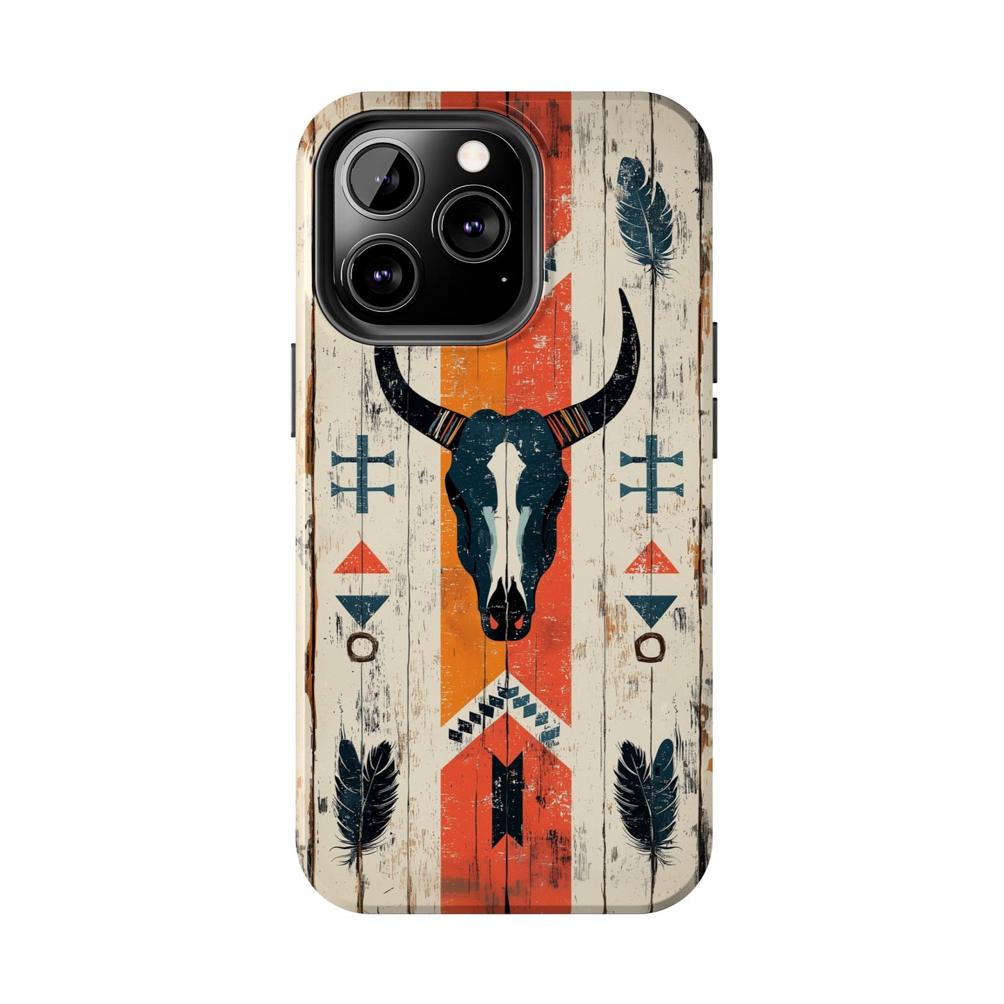 Rustic Western Bull Skull Tough iPhone Case – Distressed Wood Design, Dual - Layer Protection - BOGO Cases