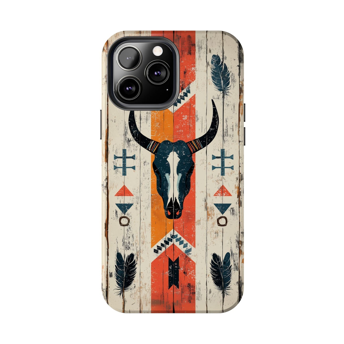 Rustic Western Bull Skull Tough iPhone Case – Distressed Wood Design, Dual - Layer Protection - BOGO Cases