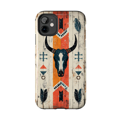 Rustic Western Bull Skull Tough iPhone Case – Distressed Wood Design, Dual - Layer Protection - BOGO Cases