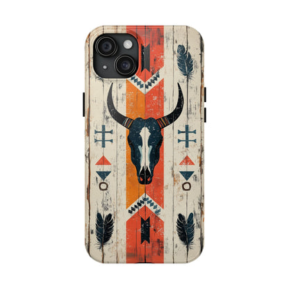 Rustic Western Bull Skull Tough iPhone Case – Distressed Wood Design, Dual - Layer Protection - BOGO Cases