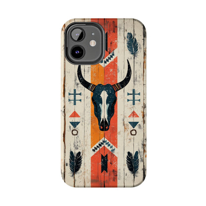 Rustic Western Bull Skull Tough iPhone Case – Distressed Wood Design, Dual - Layer Protection - BOGO Cases