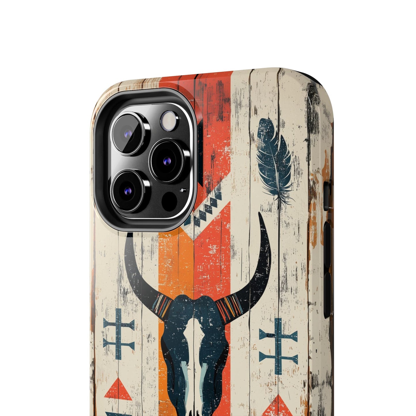 Rustic Western Bull Skull Tough iPhone Case – Distressed Wood Design, Dual - Layer Protection - BOGO Cases