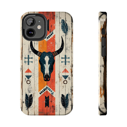 Rustic Western Bull Skull Tough iPhone Case – Distressed Wood Design, Dual - Layer Protection - BOGO Cases