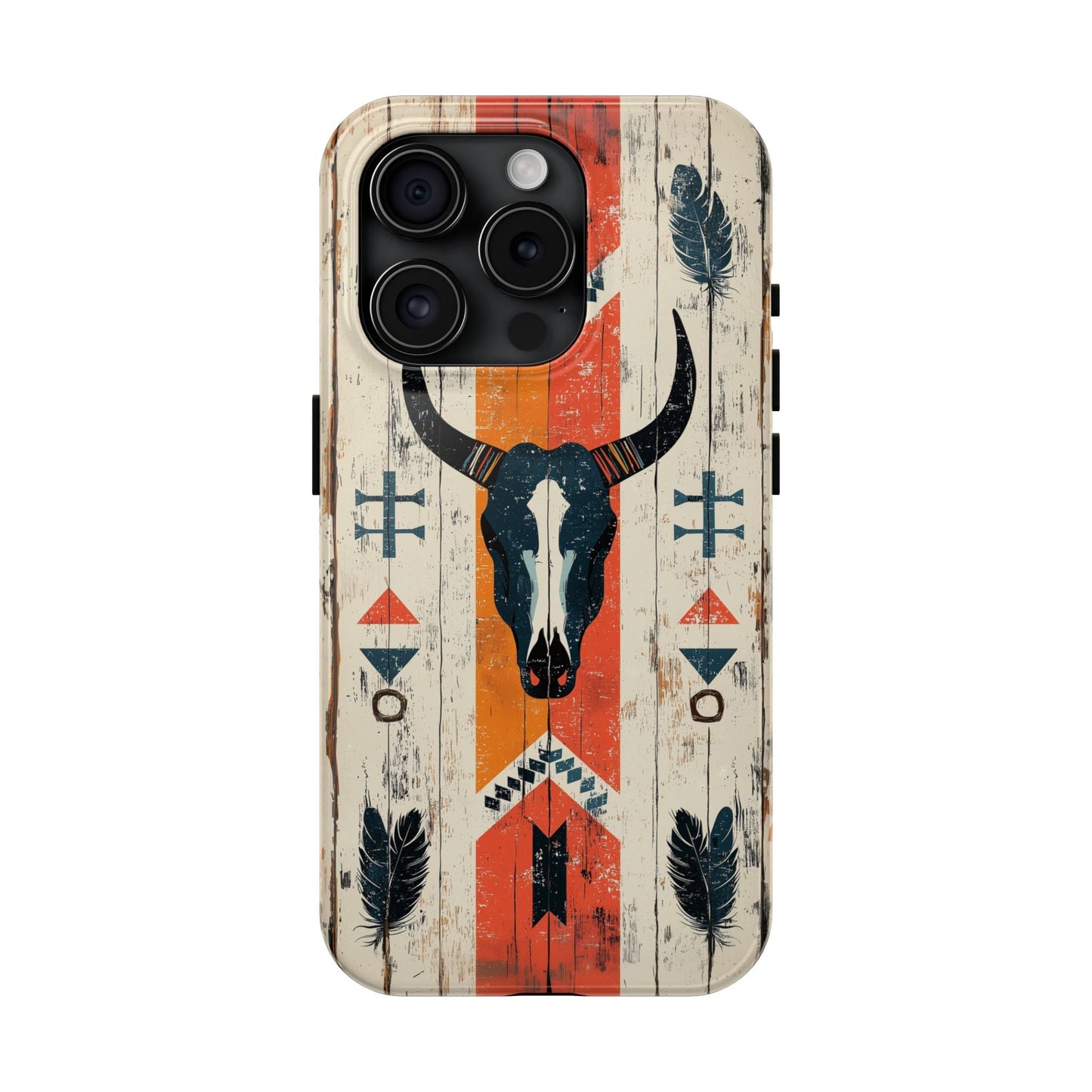 Rustic Western Bull Skull Tough iPhone Case – Distressed Wood Design, Dual - Layer Protection - BOGO Cases