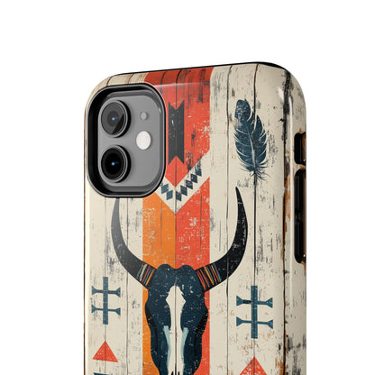 Rustic Western Bull Skull Tough iPhone Case – Distressed Wood Design, Dual - Layer Protection - BOGO Cases