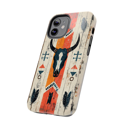 Rustic Western Bull Skull Tough iPhone Case – Distressed Wood Design, Dual - Layer Protection - BOGO Cases