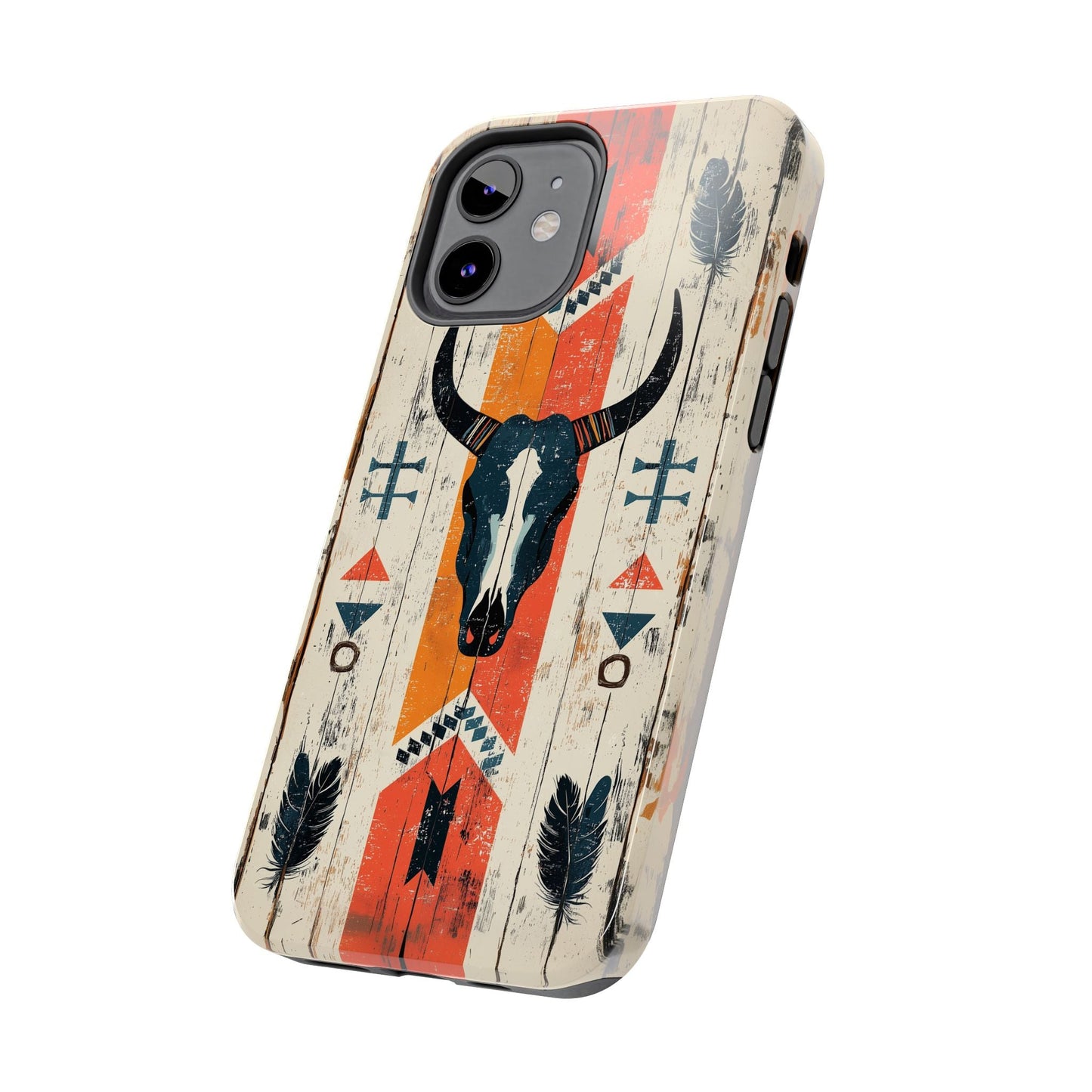 Rustic Western Bull Skull Tough iPhone Case – Distressed Wood Design, Dual - Layer Protection - BOGO Cases