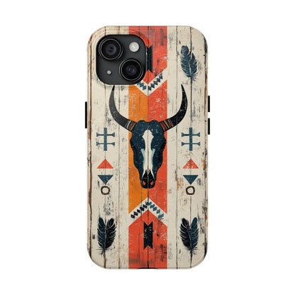 Rustic Western Bull Skull Tough iPhone Case – Distressed Wood Design, Dual - Layer Protection - BOGO Cases