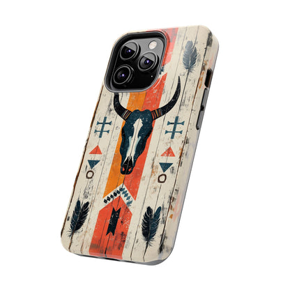 Rustic Western Bull Skull Tough iPhone Case – Distressed Wood Design, Dual - Layer Protection - BOGO Cases